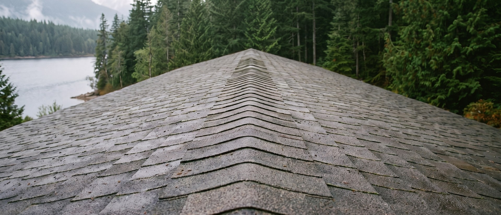 A shingle roof with the moss removed, courses clean and clear
