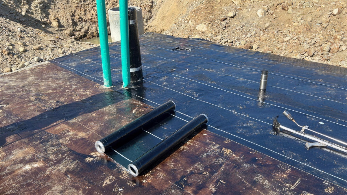 Close-up of SBS waterproofing membrane at a roof detail